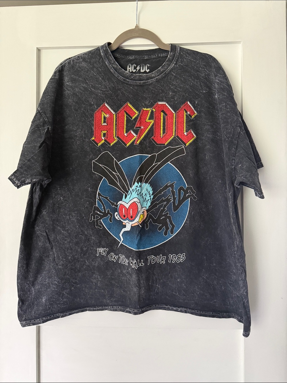 AC/DC Kids Black Graphic Tee with Red Logo and Blue Fly Art